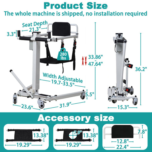 Electric Portable Lift Transfer Chair, Transfer Chair for Elderly & Disabled , Folding Portable Patient Lift for Home, Bathroom & Car Transfers